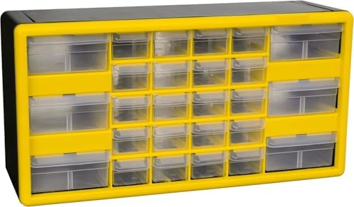 Akro-Mils 26-Drawer Plastic Storage Cabinet, 20"W x 6"D x 10"H, Yellow