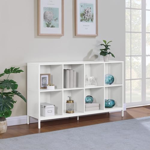 OSP Home Furnishings Ace Contemporary Modern Storage Bookcase with Shelves, 2- Shelves, 8 Cubes, White Finish