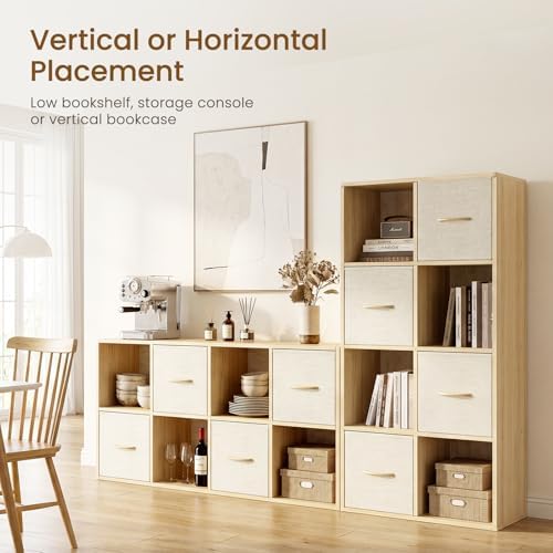 EXPERLAM 8 Cube Storage Organizer - Solid Wood Bookshelf with 4 Storage Bins, Cube Shelf with 2 Removable Back Panels, Vertical or Horizontal Bookcase, Open Book Shelf for Bedroom, Living Room, Office