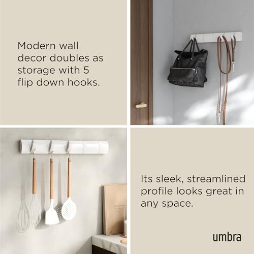 Umbra Flip Coat Rack, Wall Mounted 5-Hook Space Saving, White