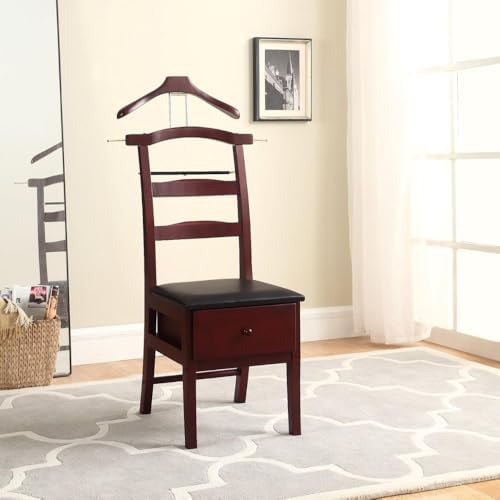Executive Office Chair with Clothes Hanger and Valet Stand Ergonomic Rolling Desk Chair with Coat Rack and Storage for Home Office Workstation, Mahogany