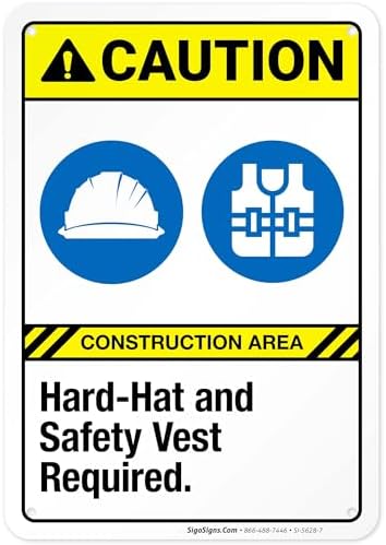 Hard-Hat and Safety Vest Required Sign, ANSI Caution Sign,