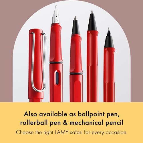 LAMY safari red - Fountain Pen with ergonomic grip & polished steel nib in size M - ideal for any Writing & Calligraphy - including LAMY T 10 blue cartridge - Right-Handed
