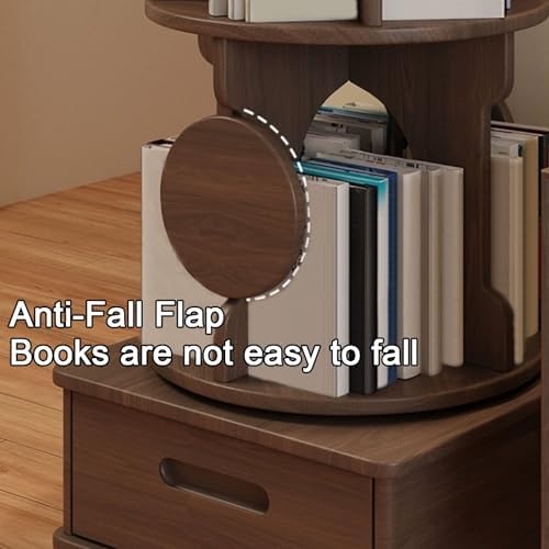 Small Bookshelf with Storage Drawer for Small Spaces Corner Rotating Bookshelf 360 Display 2-4 Tier Revolving Bookcase with Brake Wheels for Bedroom Living Room Study Room ( Color : Walnut , Size : Th