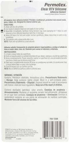 Permatex 80050-12PK Clear RTV Silicone Adhesive Sealant, 3 oz. (Pack of 12)