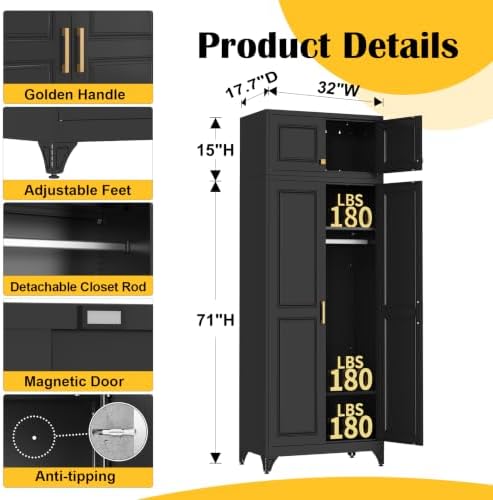 SteeLoong Metal Wardrobe Cabinet,Armoire Wardrobe Closet with Hanging Rod