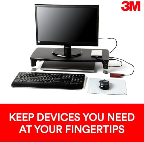 3M Monitor Computer Stand, 21.6 in x 9.4 in, 4 Port USB Hub