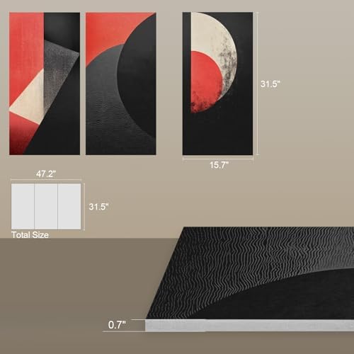 UMIACOUSTICS 3 Pcs 0.7Inch Thick Art Acoustic Panels,Decorative Acoustical Wall Panels, Sound Absorbing Art Panels for Home, Office, Hotel, Vermilion-Trace