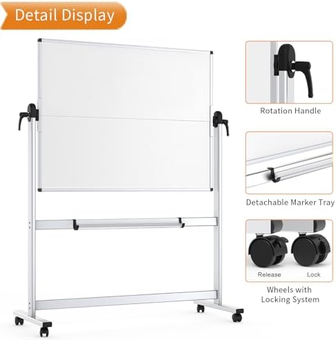 VIZ-PRO Rolling Whiteboard, 48" x 48" Mobile White Board with Stand