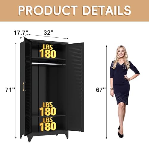 Steeloong 71"Armoire Wardrobe Close,Black Wardrobe Cabinet with Hanging Rod