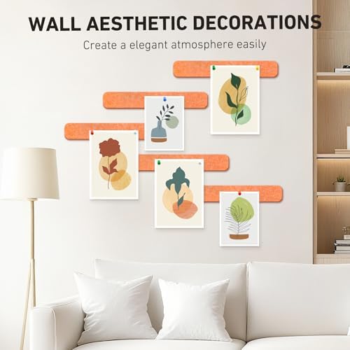 HAUTOCO Felt Bulletin Strips 5 Pack, 13" x 2" Self Adhesive Pin Board with 20 Push Pins, Peel and Stick Memo Board for Photos, Notes & Wall Decor, Dorm Room, Bedroom, Office, Sunset Yellow