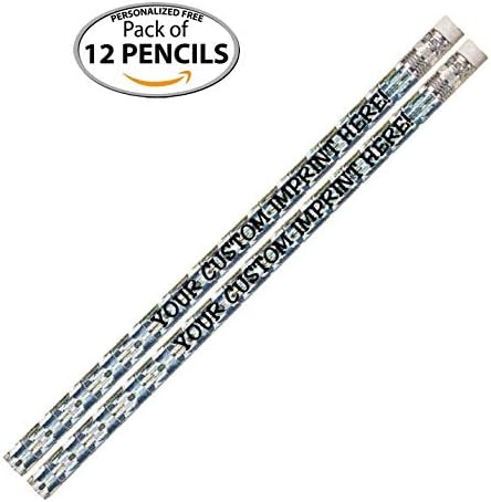 Personalized Pencils - Round - Glitz & Glitter Foil Theme - Full Color Print w/your name, message, text or logo - Express ** FREE PERSONALIZATION ** Great gift ideas - 12/Set (SILVER PRISM)