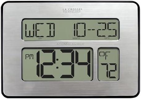La Crosse Technology Atomic Wall/Table Clock, Metal, 7.5-inch H x 9.75-inch W x 1-inch D (513-1419) (513-1419-INT)