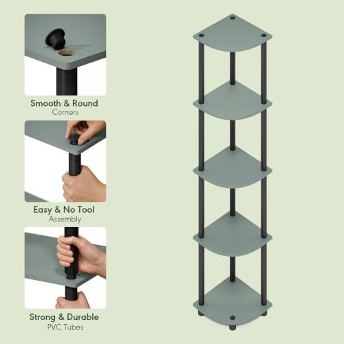 Furinno Turn-N-Tube Toolless Assembly 5-Tier Storage Shelves, Sage Green