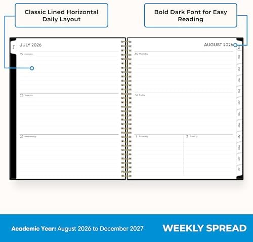 Blue Sky 2026-2027 Weekly & Monthly Academic Planner, 8.5"x11", Black