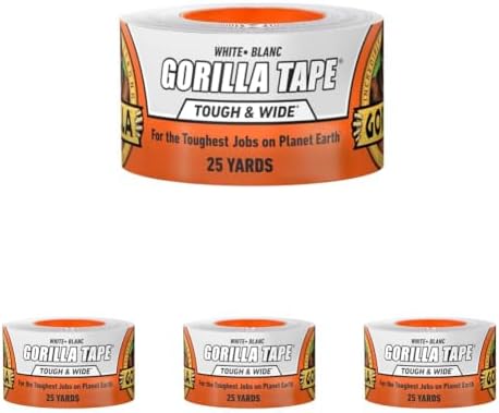 GORILLA Tape Tough & Wide, White, 2.88" x 25 yd, (Pack of 4)