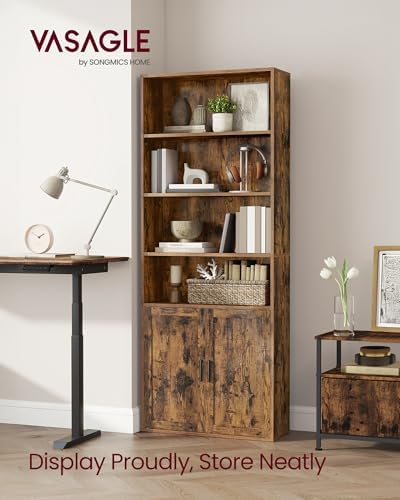 VASAGLE 6-Tier Bookshelf with Doors, 23.6 x 9.4 x 68.9 Inches