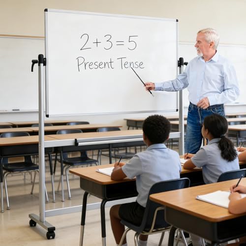VIZ-PRO Double-Sided Magnetic Mobile Whiteboard, 48" x 36"
