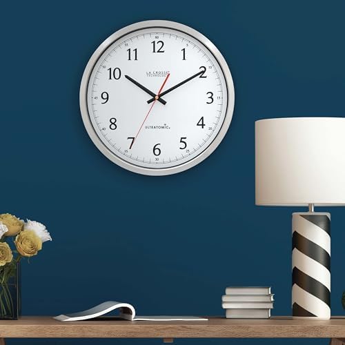 La Crosse Technology 404-1235UA-PL UltrAtomic 14 inch Stainless Steel Wall Clock, Shatterproof Lens, Silver