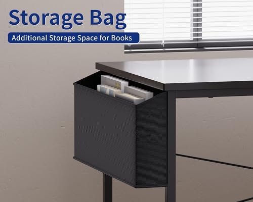 Pamray 64.5 Inch Reversible L Shaped Gaming Desk Large Corner Computer Desk with Storage Bag Home Office Table for Writing Study Grey