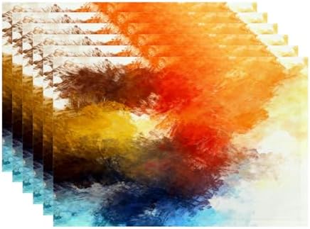 Batmerry Colorful Watercolor Brush Stroked Painting Linen Placemats Set of 6, Artistic Washable Table Mats for Kitchen Table Thickened Heat Insulation Dining Set Indoor Outdoor 12X18 in