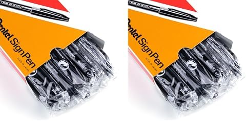 Pentel® Sign Pens®, Fine Point, 2.0 mm, Black Barrel, Black Ink, Pack Of 24 Pens