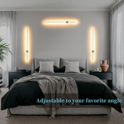 KELUOLY Modern Chrome Plug in Wall Sconce with Remote, Dimmable 31.5" LED Wall Sconces Set of Two with Memory Function, Adjustable Color Temperature Brightness, Timer, 350° Rotate, Hardwire or Plug-in