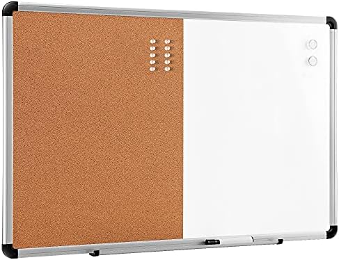 Amazon Basics Magnetic Dry Erase Whiteboard & Cork Board Combo, Wall Mounted for Home, Office and Classroom, Aluminum Frame, 36" x 24", White/Yellow