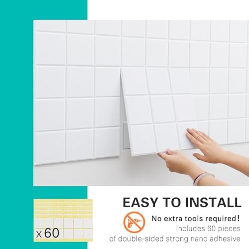 Cork Board for Walls 48" x 36", Bulletin Board for Office Decor, 12 Pack Felt Wall Tiles with Safe Removable Adhesive, Pin Tack Corkboard for Quilting Design & Dart Wall Protector - White