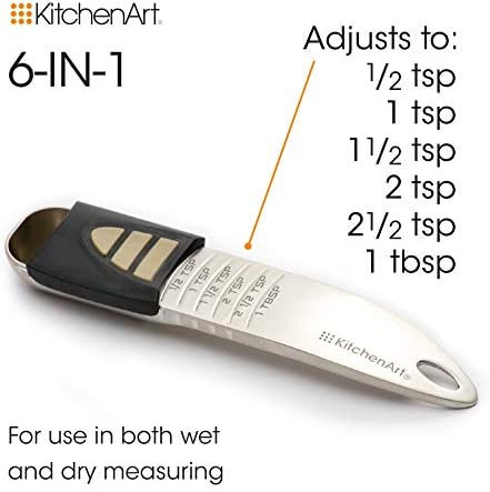 KitchenArt Professional Series Tablespoon, Champagne Satin Measuring Spoon, Adjustable from 1/2 Teaspoon to 1 Tablespoon, White & Black