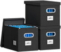 FHSQX 3Pack File Box with Lid, Black, 14 x 9.3 x 10.9 in | File Organizer Box, Portable Hanging File Box, Decorative Filing Storage Boxes, For Office & Home File Cabinet