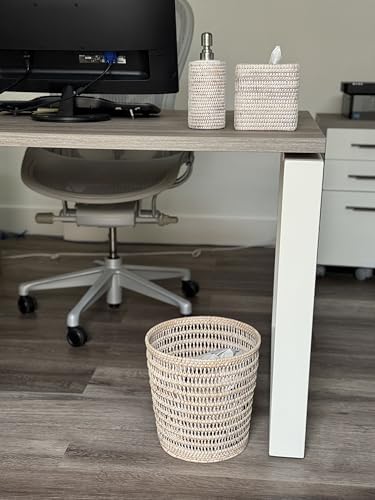 Kouboo La Jolla Rattan Mesh Waste Basket, Wicker Trash Can, White Wash
