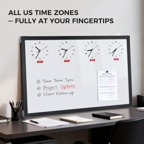 TOWON U.S. Time Zone Whiteboard 36x24 in, Black Solid Wood Frame
