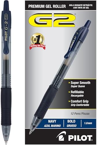 PILOT G2 Premium Gel Pens, Bold Point 1.0mm, Navy Ink, 12-Pack