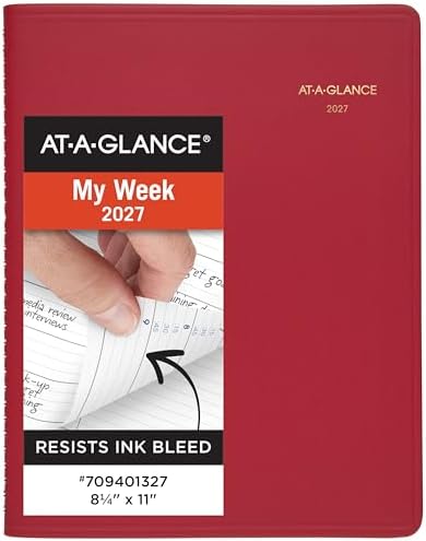 AT-A-GLANCE 2027 Appointment Book Planner, Weekly, 8.25" x 11", Red (709401327)