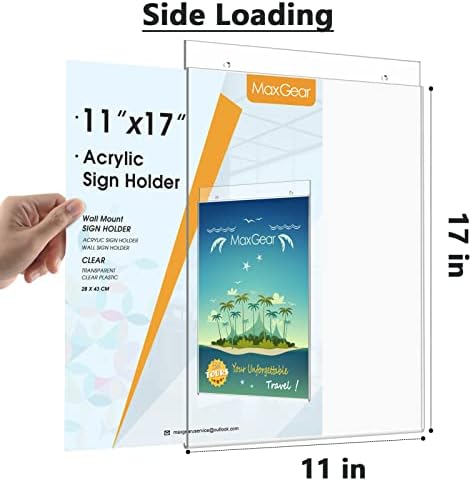 MaxGear Acrylic Wall Mount Sign Holder, 11 x 17 Vertical, 6 Pack