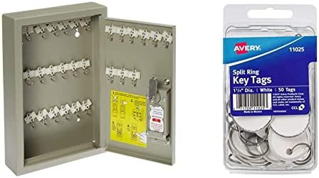 Kidde 001795 Combination TouchPoint Entry Key Locker, Clay, 30 & Avery Metal Rim Key Tags, 1.25" Diameter Tag, Metal Split Ring, White, 50 Tags (11025)