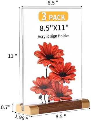 Acrylic Sign Holder 8.5 x 11, 3 Pack Double-Side Vertical Display Stand