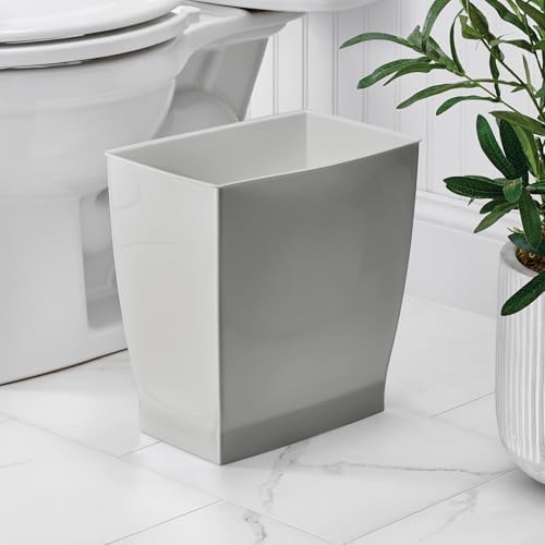iDesign Small Plastic Bathroom Trash Can, Slim Rectangle, 2-Pack, Gray