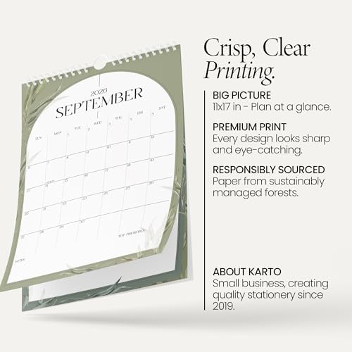 Karto Wall Calendar 2026-2027 11x17 in - Boho Greenery