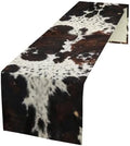Cow Animal Skin Print Table Runner, Rustic Cottage Country Farm Animal Fur Skin Pattern Western Style Black Brown Cowhide Print Dinner Runner for Home Kitchen Dining Table Decoration 13"x70"