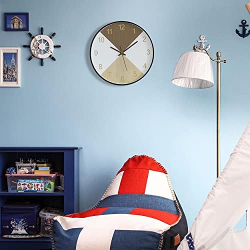 Clockswise Bulk Set of 20 PC 12" Decorative Modern Round Wood- Looking Plastic Wall Clock for Living Room, Kitchen, or Dining Room, Brown and Beige,Oak,QI004142.MC