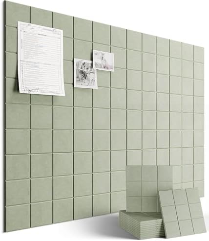 Large Cork Board, 12 Pack Felt Wall Tiles with Safe Removable Adhesive, Bulletin Board for Office, Pin Tack Corkboard for Quilting Design & Dart Wall Protector 48" x 36" - Sage