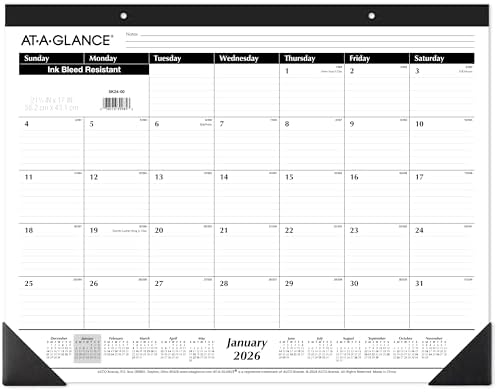 AT-A-GLANCE 2026 Desk Calendar, Desk Pad, Monthly, 21-3/4" x 17", Large, Ruled Blocks, 3 Pack (AZSK240026), White