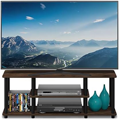 Furinno Turn-N-Tube No Tools 3D 3-Tier Entertainment TV Stand up to 50 inch TV, Round Tubes, Columbia Walnut/Black | for TV up to 50 Inch, Open Frame Rectangular Entertainment Center with Storage Shelf, TV Console, for Living Room, Bedroom