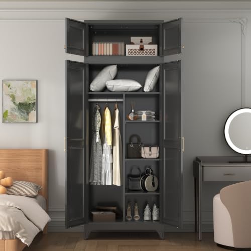SteeLoong Armoire Wardrobe Closet,86" H Wardrobe Cabinet with Hanging Rod