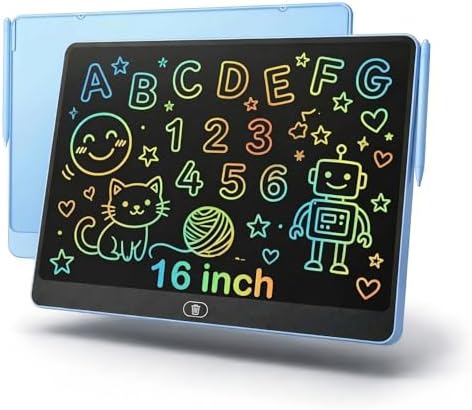 16 Inch Large LCD Writing Tablet for Kids, Colorful Reusable Electronic Doodle Board with Stylus, Educational Drawing Pad for Math Practice & Learning, Travel Essential Toys for Boys Girls (Blue)