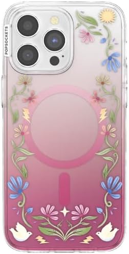 PopSockets iPhone 15 Pro Max Phone Case with MagSafe, Wireless Charging Compatible, Disney - Boho Wildflowers Maroon