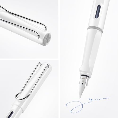 LAMY safari white - Fountain Pen with ergonomic grip & polished steel nib in size F - ideal for any Writing & Calligraphy - including LAMY T 10 blue cartridge - Right-Handed