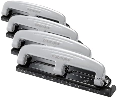 Bostitch Office inPRESS 12 Reduced Effort Three-Hole Punch, Silver/Black (2101) (Pack of 4)